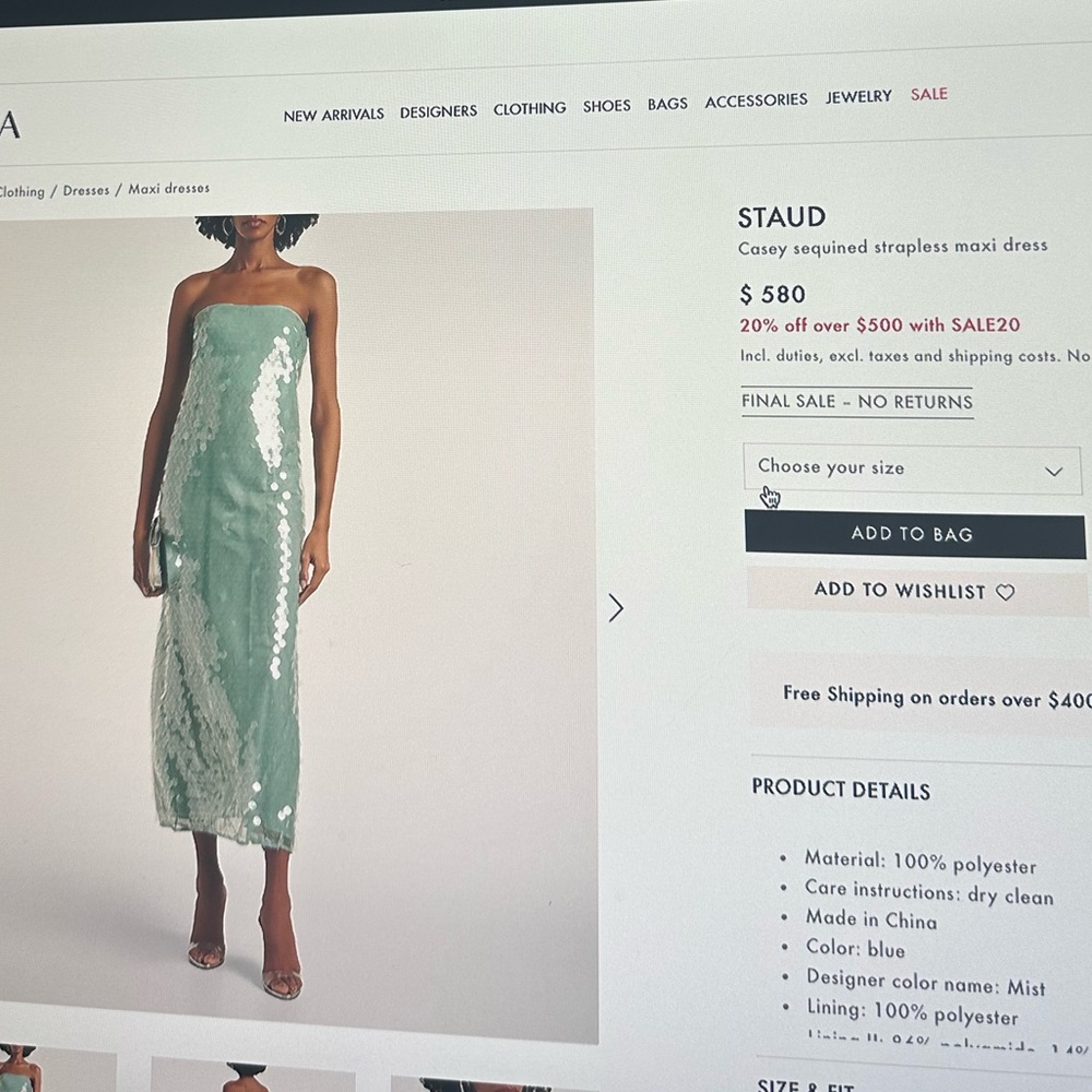 STAUD Casey Sequin Strapless Maxi Dress